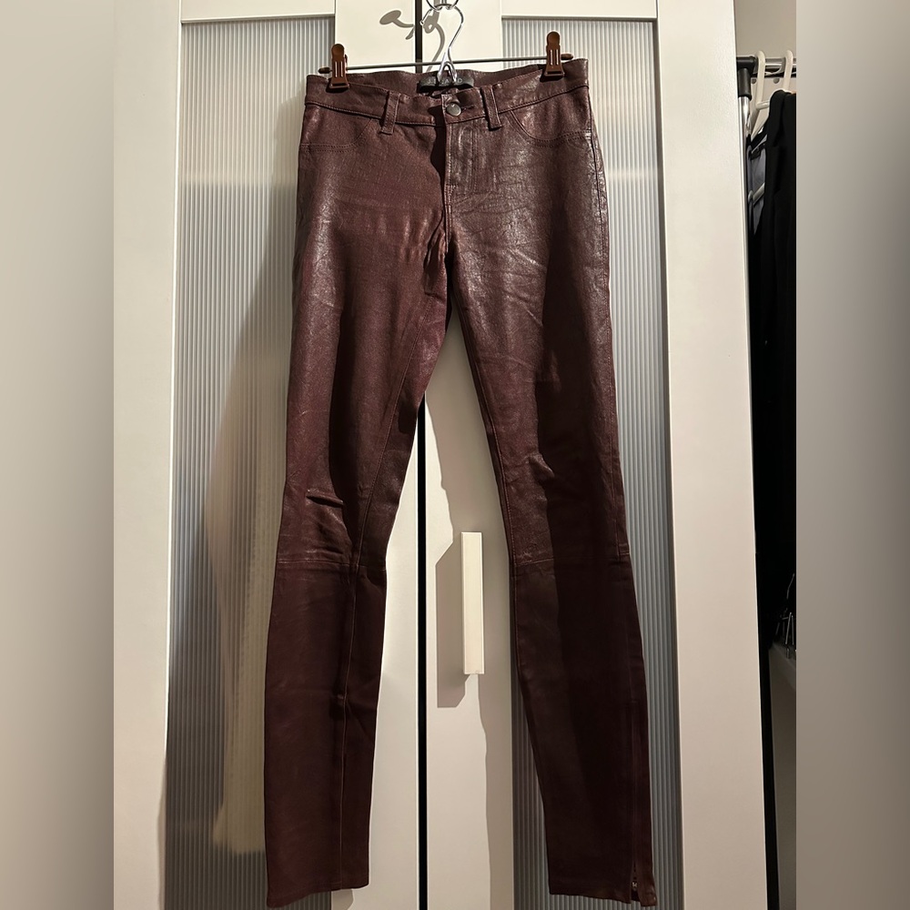 J Brand Women's Skinny leather Pants in Brown/burgundy